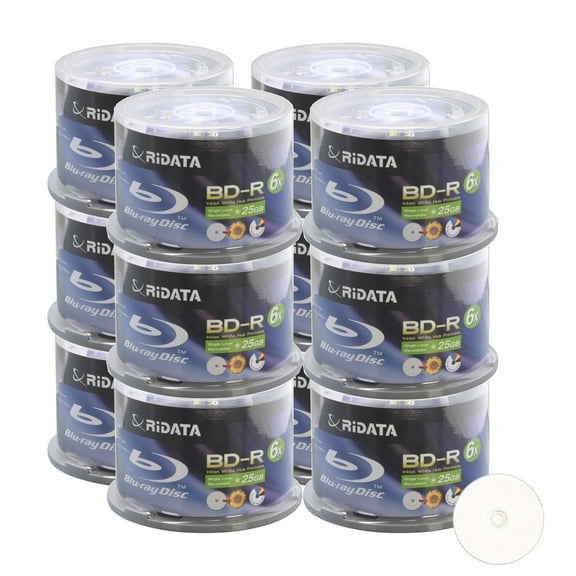 600 Pack Ridata 6X BD-R BDR 25GB Single Layer Blue Blu-ray White Inkjet Hub Printable Recordable Blank Media Disc with Spindle Packing