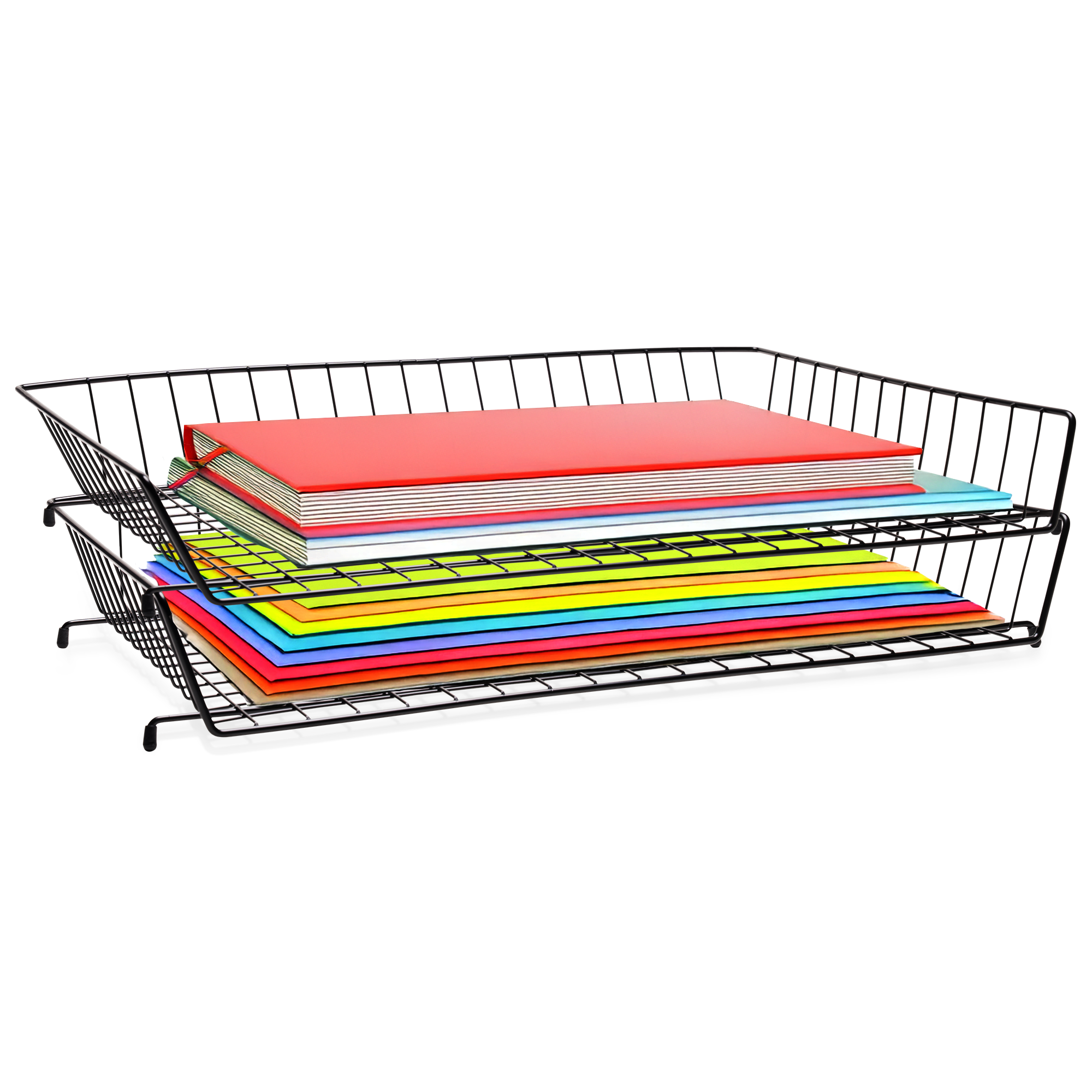 Ruby Paulina Stackable Wire Basket Tray | Black Metal Organizer for 11x17 Paper, Legal Documents, Mail & Files | Durable Office Desk Accessory with Non-Slip Feet
