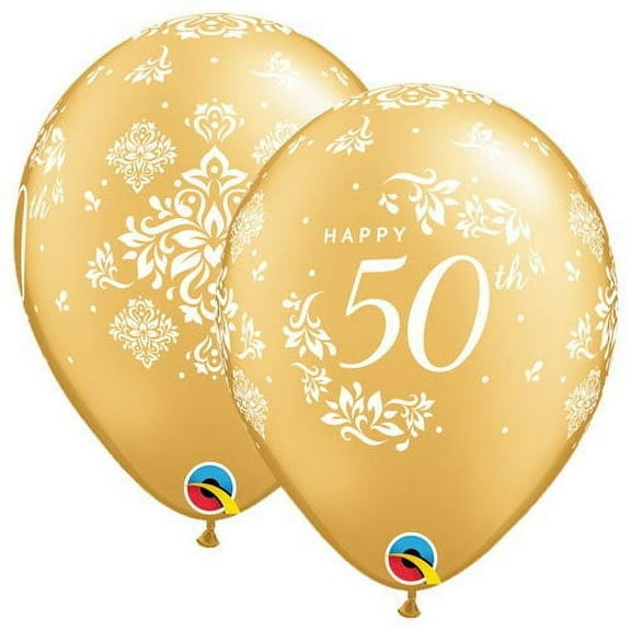 11 inch Qualatex 50th Anniversary Damask Latex Balloons (6 Pack) - Party Supplies Decorations