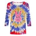 thumbnail image 4 of Liquidation d'Économies d'Été Staron Hauts d'Été pour Femmes Pâques Blouses à Manches 3/4 Col Ras du Cou Graphiques Chic Hauts d'Été T-Shirts Basiques T-Shirts Fluides, 4 of 5