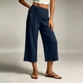 thumbnail image 6 of Guieoi Capri Pants for WomenCotton Linen Plus Size with Pockets Stretch 7/8 Length Decorative Ties Elastic Waist Casual and Straight-Leg Cuffs Cropped Trousers Blue L, 6 of 7