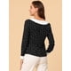 thumbnail image 5 of Camisa de manga larga Allegra K con botones y cuello en contraste estampado de corazones para mujer Negro S, 5 of 6