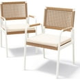 thumbnail image 4 of Patio Rattan Chairs Set of 2, 2 Piece Outdoor Dining Chairs with Cushions for All Weather, Armchair with Armrests, Metal Frame for Patio, Restaurant, Garden, Backyard, Deck, 4 of 8