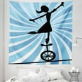 thumbnail image 1 of Circus Tapestry, Print of a Woman Balancing on a Unicycle on a Having a Fun Time, Fabric Wall Hanging Decor for Bedroom Living Room Dorm, 5 Sizes, Charcoal Grey White Blue, by Ambesonne, 1 of 1