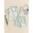 thumbnail image 4 of Toddler Boys Girls Summer 2PCS Pajama Sets Lapel Checkerboard Print Short Sleeve Lapel Shirt Top Elastic Shorts Kids Sleepwear Summer Outfits, 4 of 9