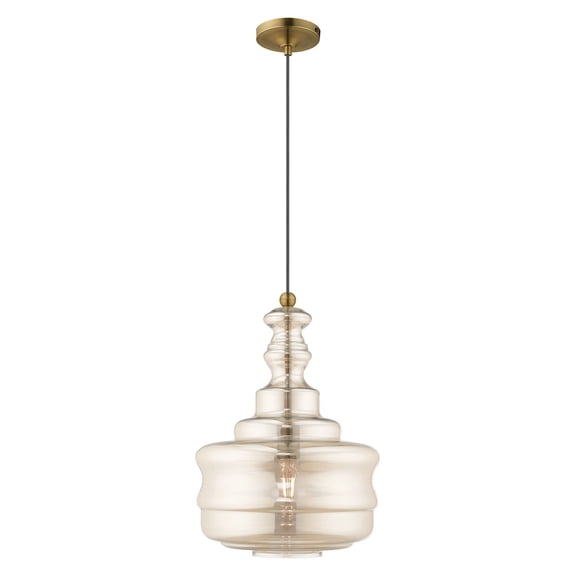 41225-01 Livex Lighting Art Glass - 1 Light Mini Pendant in Coastal Style - 12.63 Inches wide by 19.25 Inches high-Antique Brass Finish