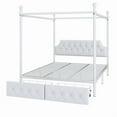 thumbnail image 6 of Queen Size Metal Canopy Platform Bed with Upholstered Headboard and Two Storage Drawers, White, 6 of 10