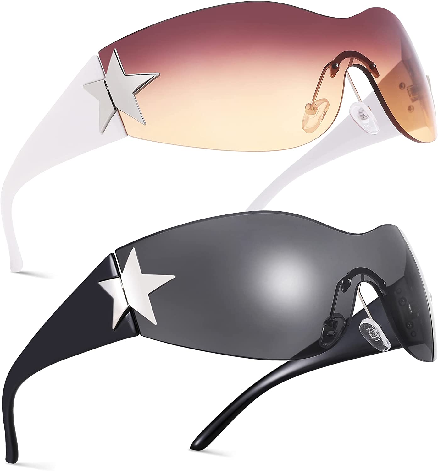 Rimless Star Y2K Sunglasses for Women Men Trendy Shield Wrap Around