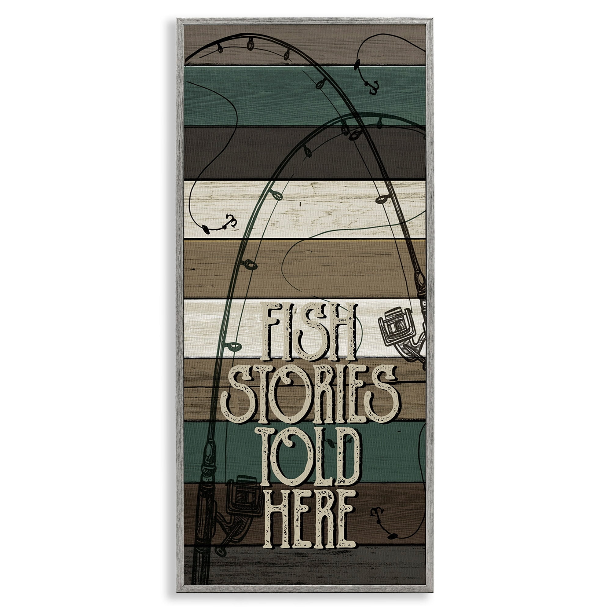 Stupell Industries Fish Stories Sold Here Sign Rustic Fishing Rods, 13 x 30, Design by Kim Allen