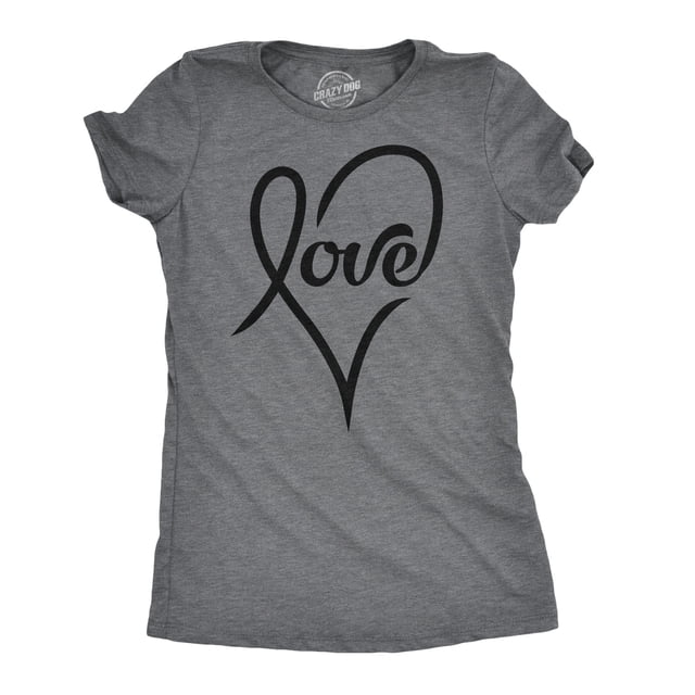T-shirt de la Saint-Valentin pour Femmes avec Cœur Cursive d'Amour, Graphique Mignon, Nouveauté (Gris Chiné Foncé) - S