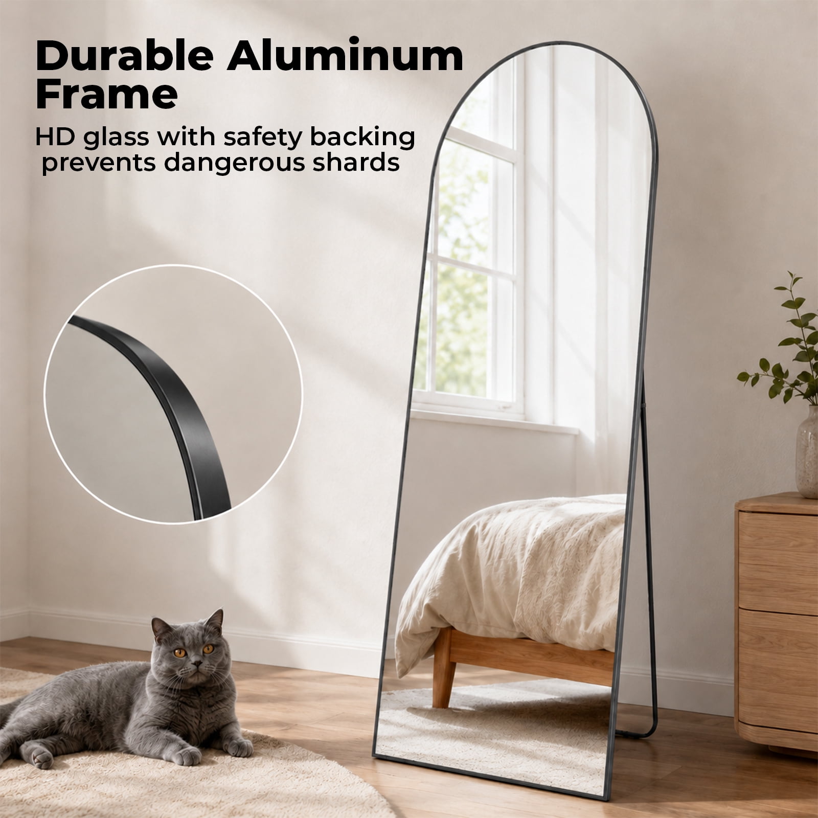 Alvantor Full Body Mirror 56"x15" with Stand, Shatterproof HD Glass, Aluminum Frame