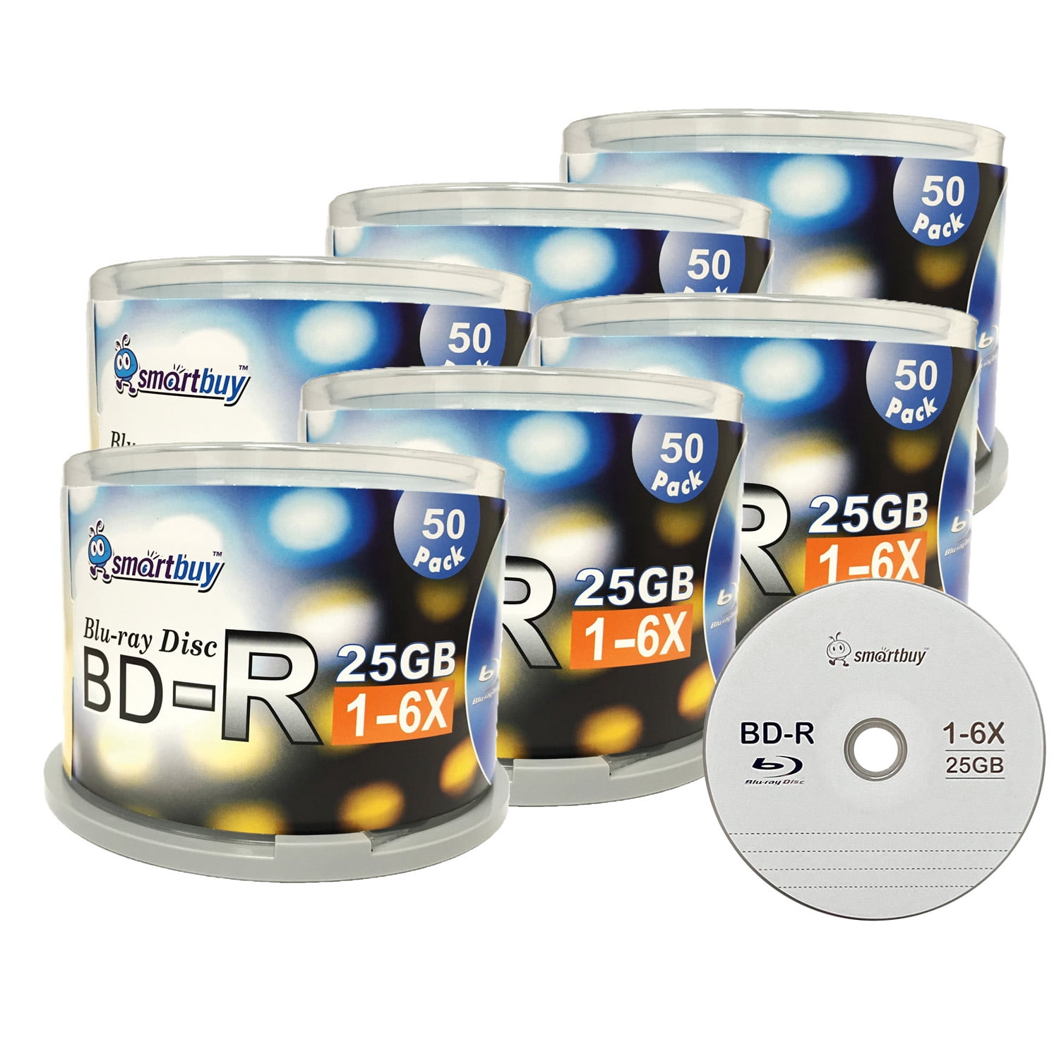 Smart Buy 300-disc 25GB 6x BD-R BDR Blu-Ray Single Layer Logo Top Surface Blank Data Recordable Media Disc with Cakebox/Spindle