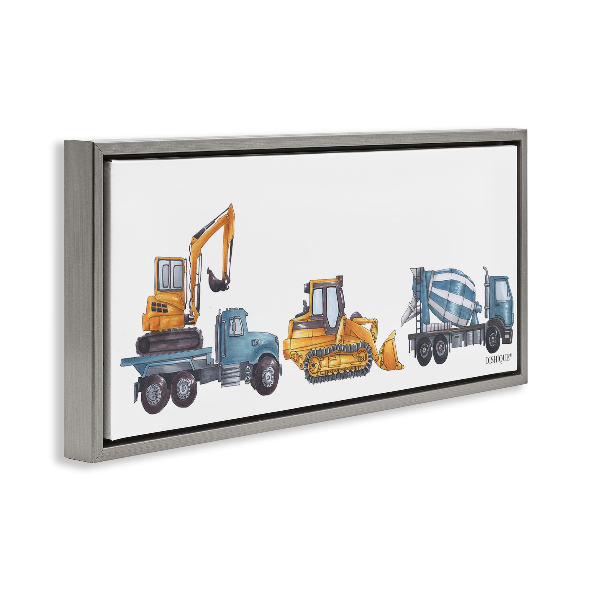 Stupell Industries Construction Vehicles Driving Illustration Transportation Painting Gray Floater Framed Canvas Art Print Wall Art, 31 x 14