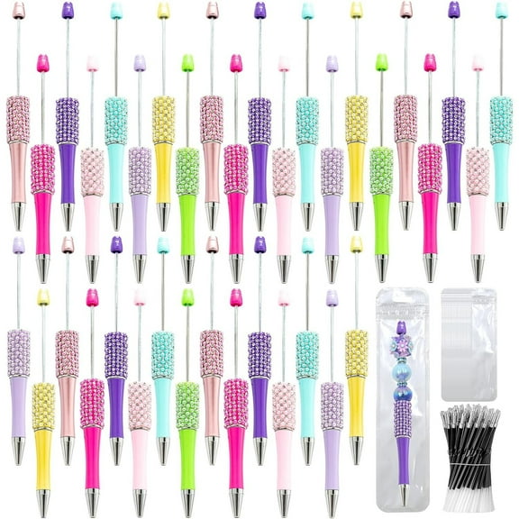 75 Pcs DIY Diamond Beadable Pen Kit, 25 Glitter Pens with Refills & Bags, Craft Gifts for Students Teachers
