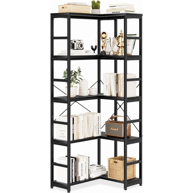 Tier Corner Bookshelf Modern Corner Bookcase Large Open Shelf Bookcase Tall Bookshelves Storage Display Rack for Bedroom Living Room and Home Office Vintage