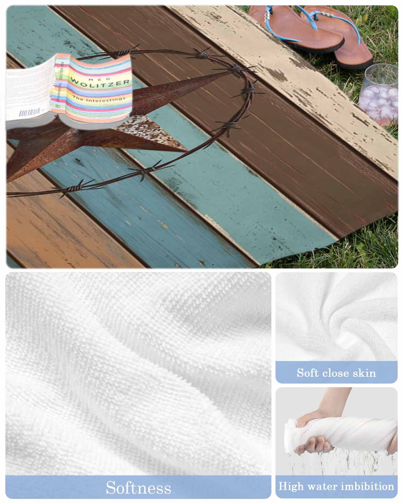 Texas Star Beach Towels Oversized Super Absorbent, Teal Brown Farmhouse Wooden Country Lightweight Bath Towel Quick Dry Sets For Bathroom/Pool/Rv Camping/Beach Play/Gym Room/Picnic 23"x47"