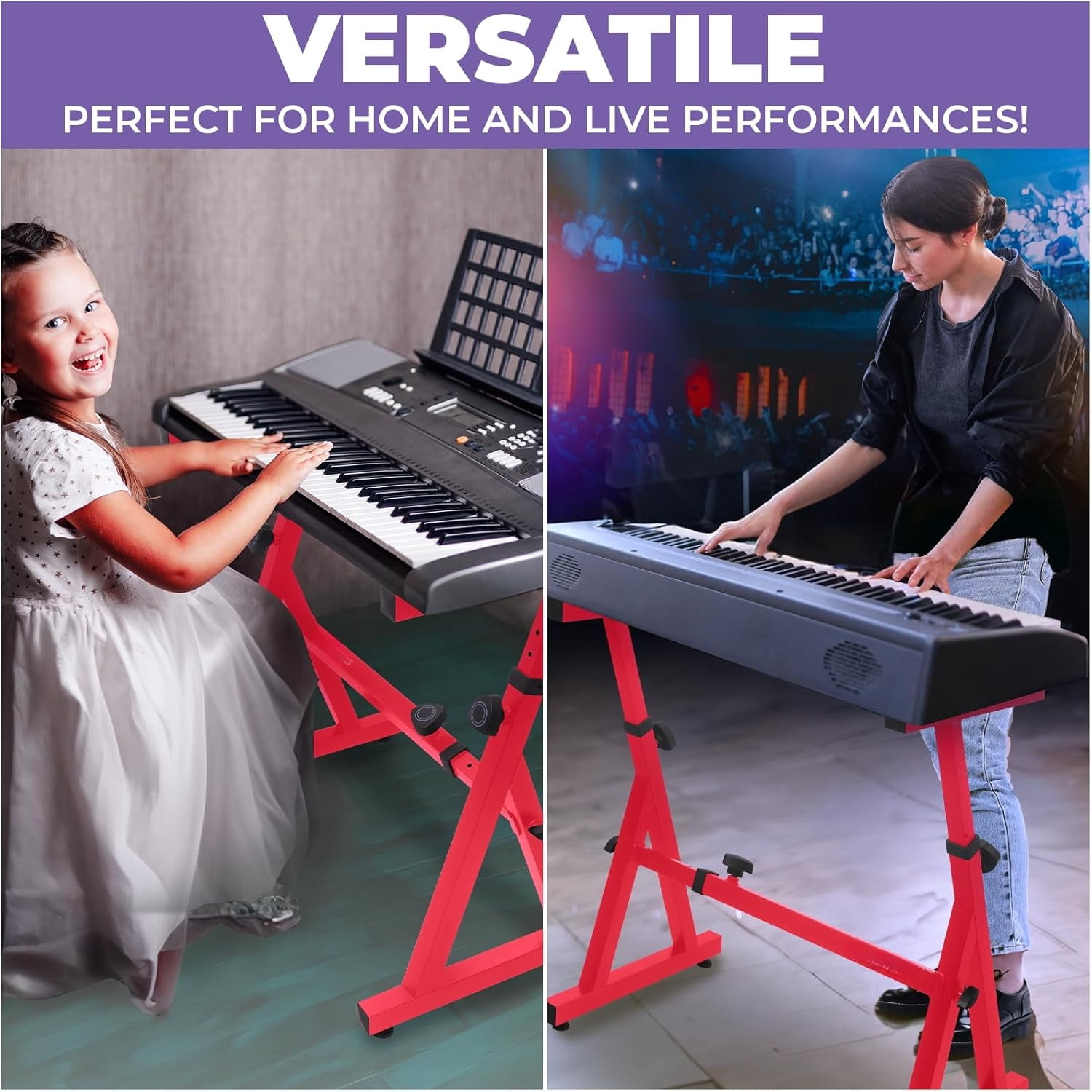 Piano Keyboard Stand - Z Style Adjustable and Portable Heavy Duty Music Stand for  Adults -Fits 54-88 Key Electric Pianos - Sturdy Musical Keyboard Stand (Black)