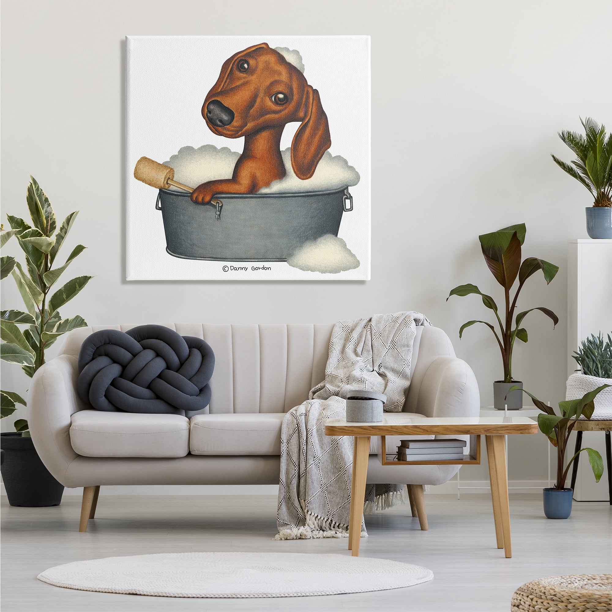Stupell Industries Dachshund in Tin Tub Bubble Bath Country Pet, 36 x 36, Design by Danny Gordan
