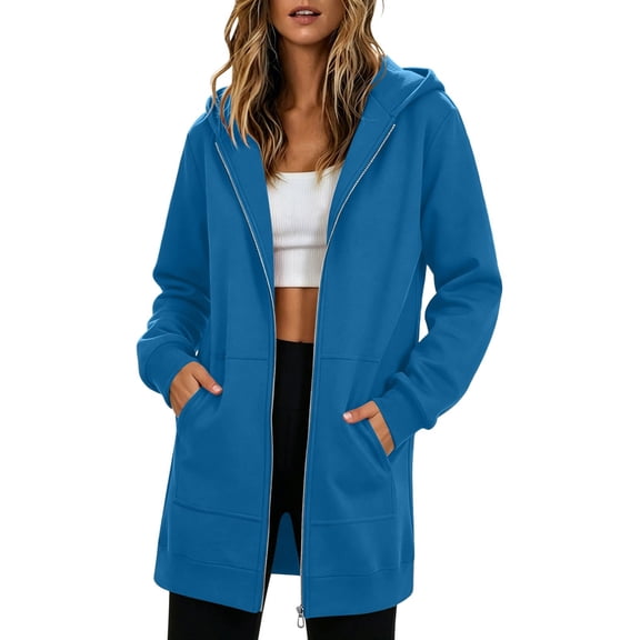 Kezqiaxn Womens Sweatshirt Fashion Long Sleeve Casual Sweatshirts Zip up Hoodie with Pockets Fall Winter Clothes Blue M