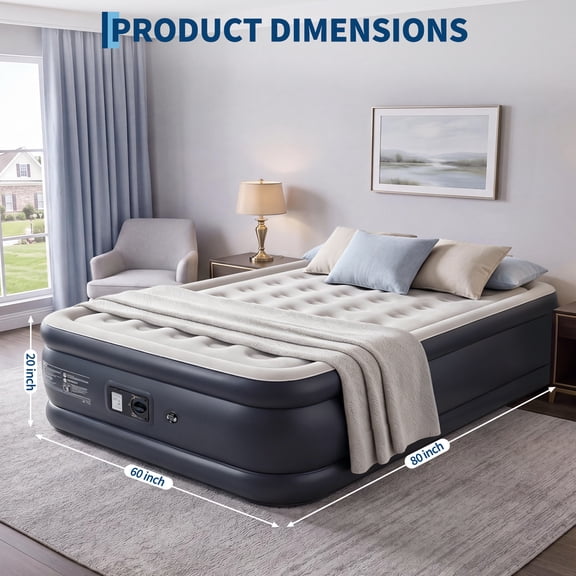 Air Mattress Full with Built in Pump Self Inflatable 3 Mins, 20 Inch Raised Blow Up Bed Portable for Home Guest Travel 600lb