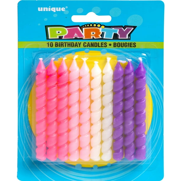 Spiral Birthday Candles, Pink & Purple, 10ct