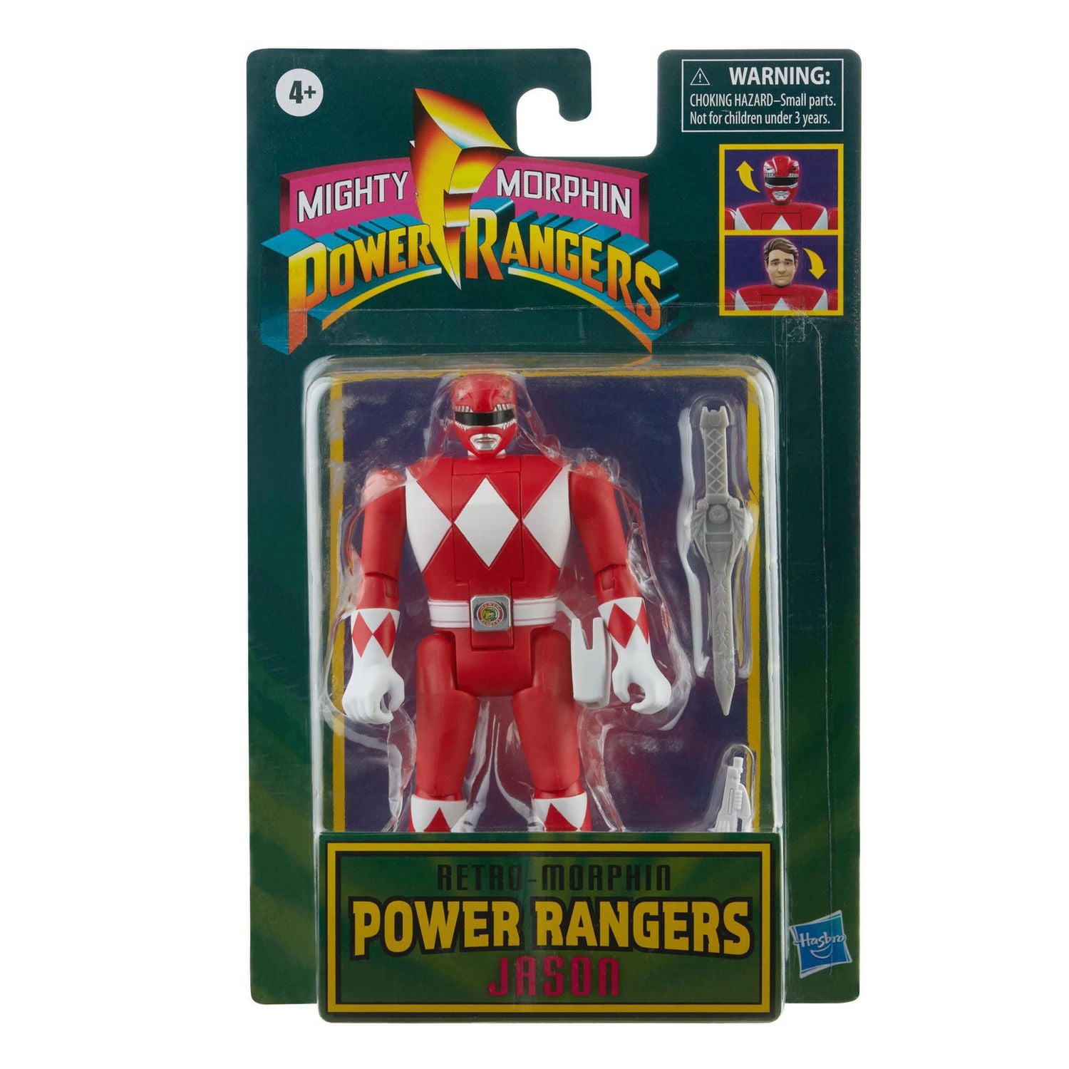 Power Rangers Retro-Morphin Red Ranger Jason Fliphead Action Figure Inspired by Classic Mighty Morphin Toy for Kids Ages 4 and Up