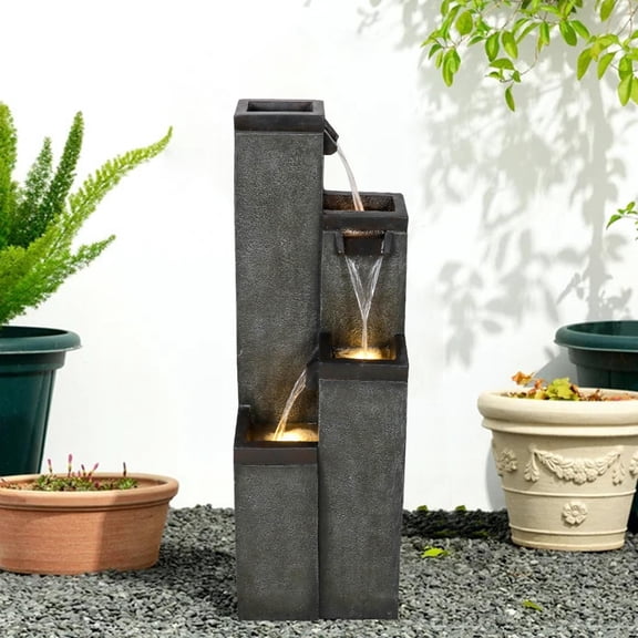 Tammesy 4-Tier Modern LED Water Fountain, 39.3" for Patio,Backyard,Deck,Porch and Home Art Garden Decor | Resin | Tiered Waterfall Fountain