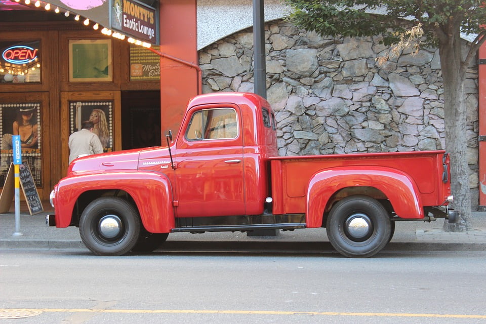 old red pickup truck
