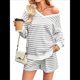 thumbnail image 2 of Conjunto de 2 Piezas de Rayas para Mujer: Sudadera de Larga y Pantalones Cortos Gris L, 2 of 10