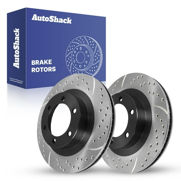 AutoShack Front Vented Drilled & Slotted E-Coated Brake Rotors 2-PC Set Replacement for 2003-2009 Toyota 4Runner 2003-2009 Lexus GX470 ShadowGuard 13.29" (337.5 mm)