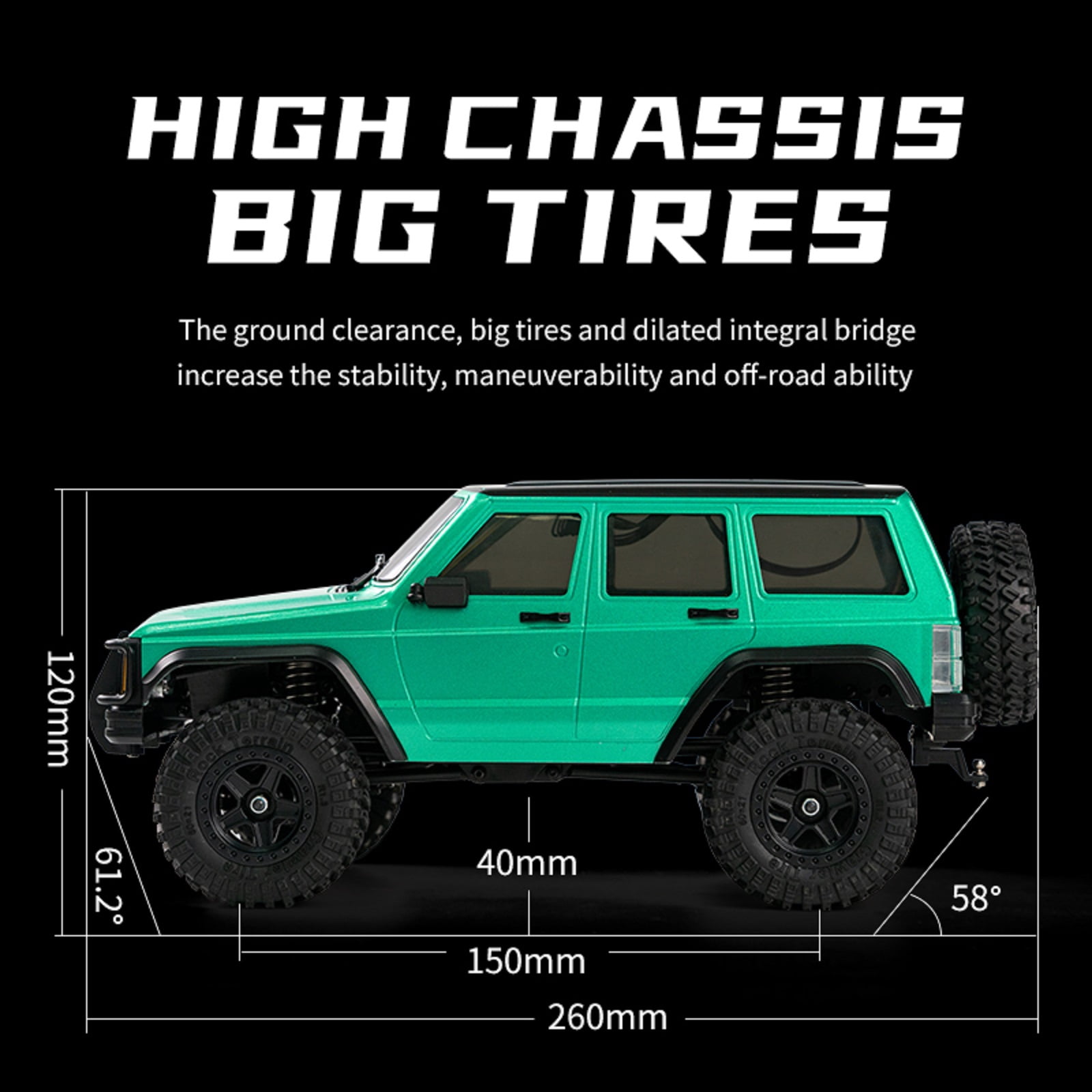 RC Rock Crawler 4x4 RC Jeep Truck 1/18 Scale Remote Control Crawler All Terrain 370 Motor 3 Speeds Lighting System‌ Hobby Model for Adult