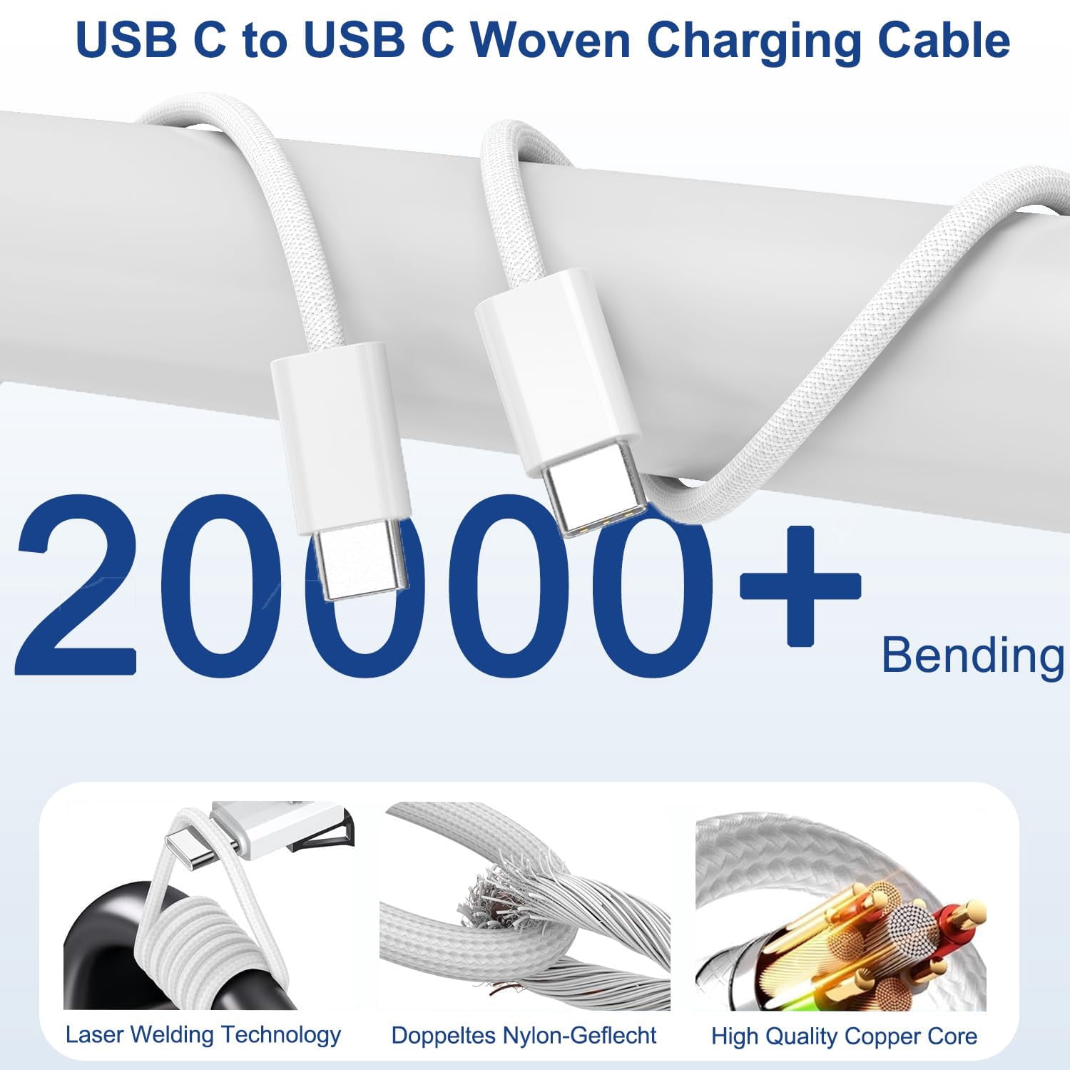 LujingZ 3 - Pack 20W Fast Charging USB to C Wall Charger with Cord Compatible with iPhone 15/16/17 Series iPad Pro AirPods - Ideal for Apple Devices' Quick Power - up