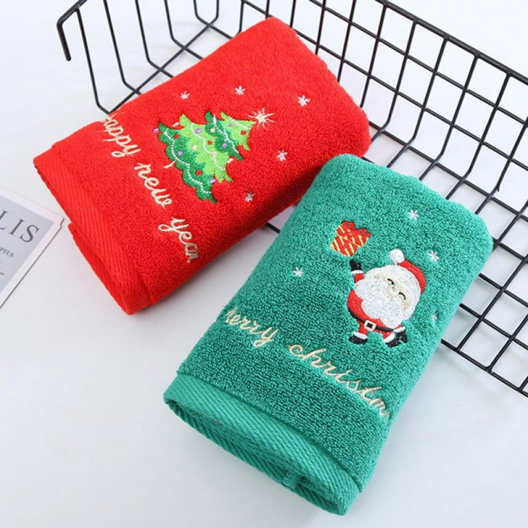 Christmas Hand Towels for Bathroom Kitchen, 13.8x29.5 Inches Large size, 2 Pcs Cotton, Embroidered Holiday Design Christmas Kitchen Towels Gift