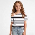 thumbnail image 5 of Auroural Girls Summer One Shoulder Short Sleeve T Shirts Casual Cute Suit Girls Striped Print Shirt for 5-14Y Girls Short Sleeve Shirts 9/10, 5 of 9