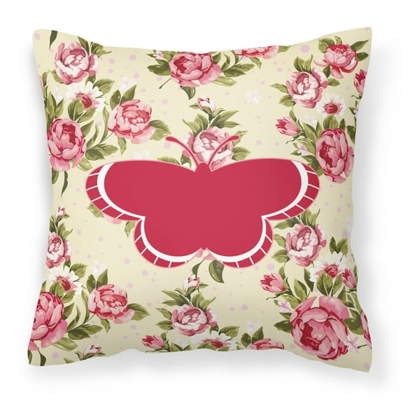 Carolines Treasures Butterfly Shabby Chic Yellow Roses Fabric Decorative Pillow 14Hx14W multicolor