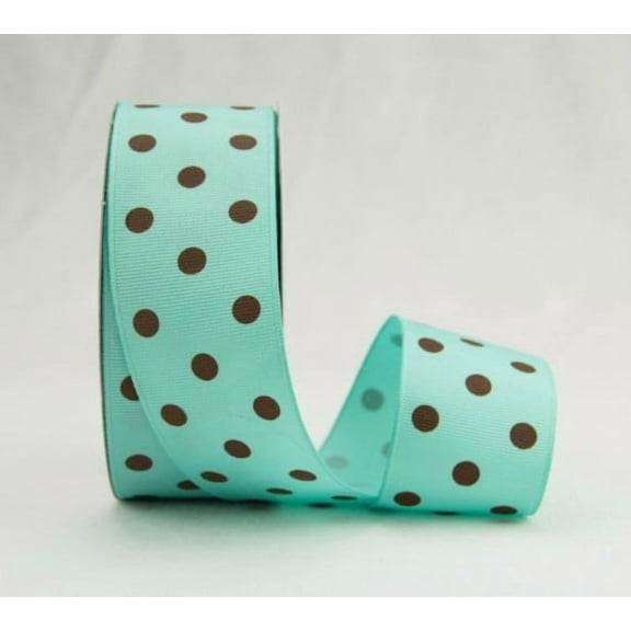 Ribbon Bazaar Grosgrain Dippy Dots 1-1/2 inch Aqua / Brown 25 yards Ribbon