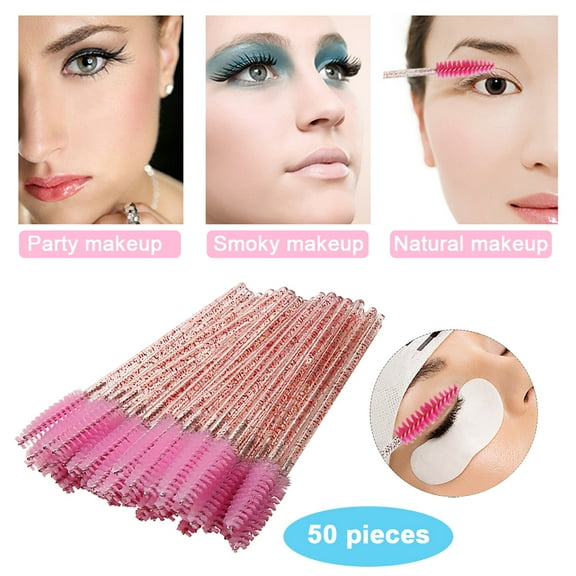 FZFLZDH 50 PCS Eyelash Brush Disposable Mascara Brush Wand for Lashes Spoolie brushes Eyebrow Spoolie Eyelash Extension Supplies (Crystal Pink)