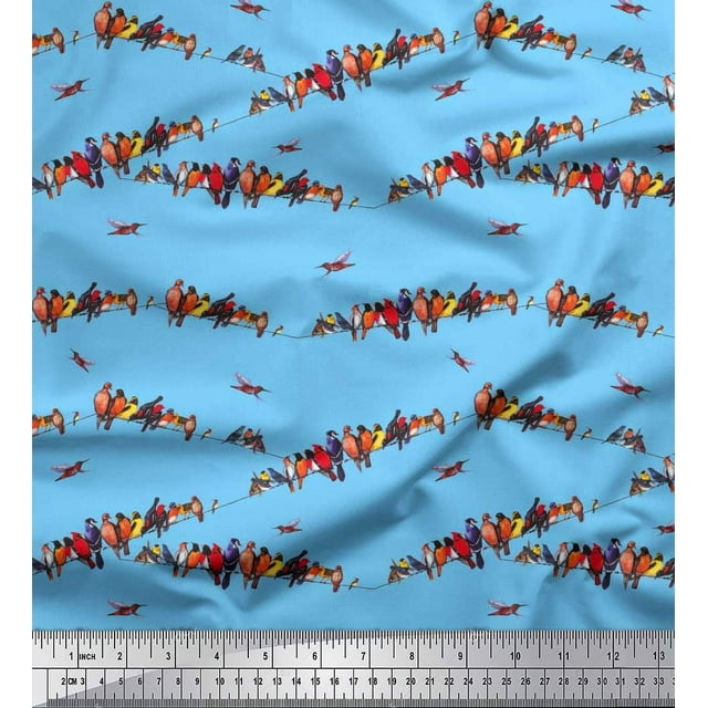 Soimoi Cotton Cambric Fabric Colorful Bird Decor Fabric Printed Yard 56 Inch Wide