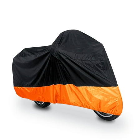 XL 180T Rain Dust Motorcycle Cover Black+Orange Outdoor Waterproof UV