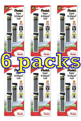 Value Pack of 6 Pentel Super Hi-Polymer Lead Refills, 0.5 mm, 540 Pieces (C25BPHB3-K6)