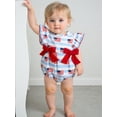 thumbnail image 6 of BemeyourBBs Newborn Baby Girl 4th of July Outfit Summer Bubble Romper Patriotic Independent Day Clothes Ruffle Sleeve American Flag Stripes Print Bodysuit Playsuit Fourth of July Outfits, 6 of 8