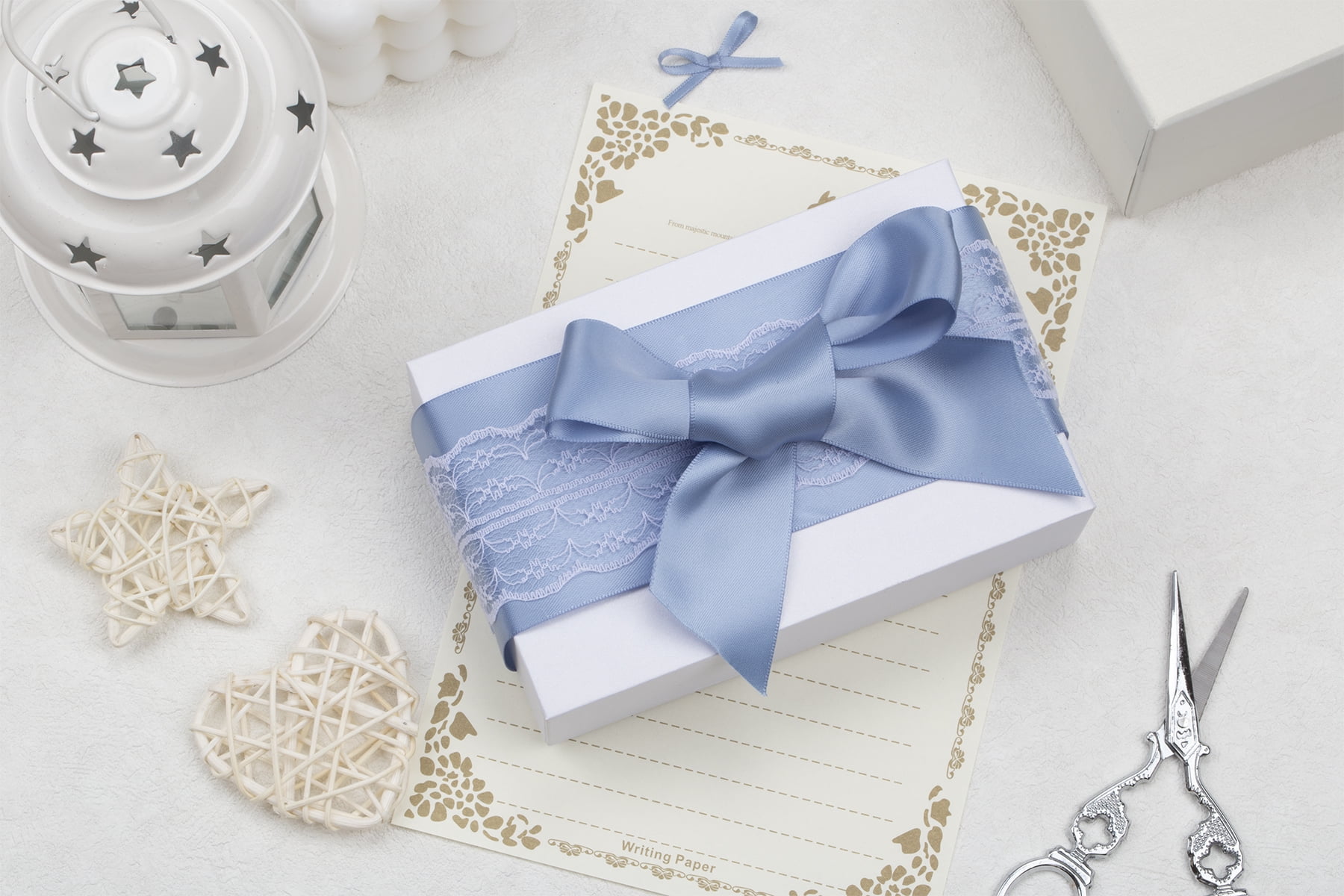 Joycrosso French Blue Ribbon 2 1/2 Inch Wide Thick Fabric Ribbon, 50 Yards Double Faced Satin for Gift Wrapping Floral Bouquets Wedding Party Decoration