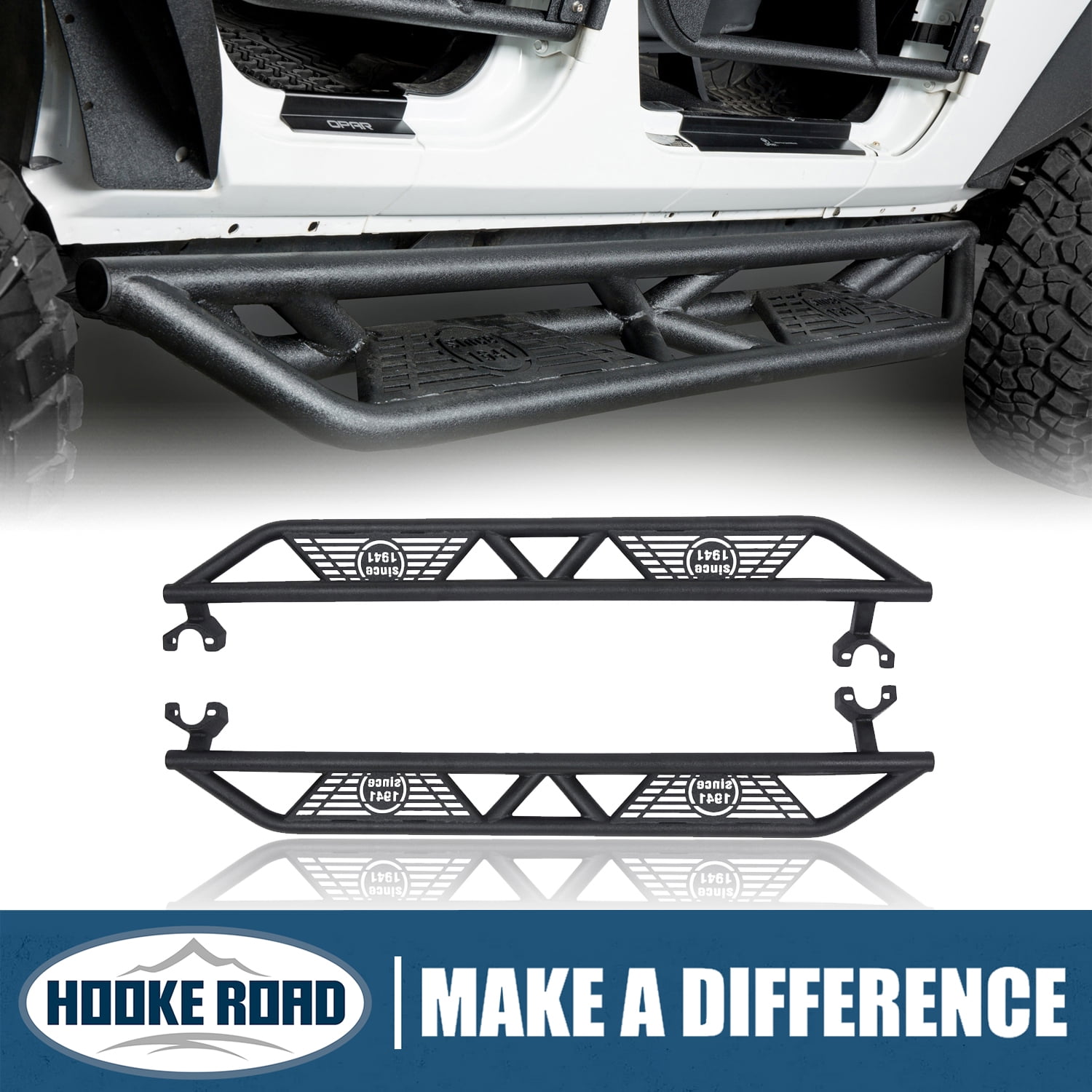 Hooke Road Fits 20072018 Jeep Wrangler JK Steel Side Step Nerf Bars