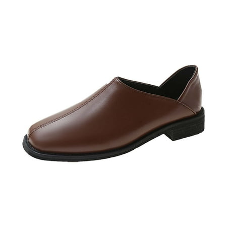 Sexlip Women s Slip on Loafers Square Toe Flats Comfortable Buckle Shoes Soft Leather Low Heel Breathable Summer Plus Size Shoes Brown 36