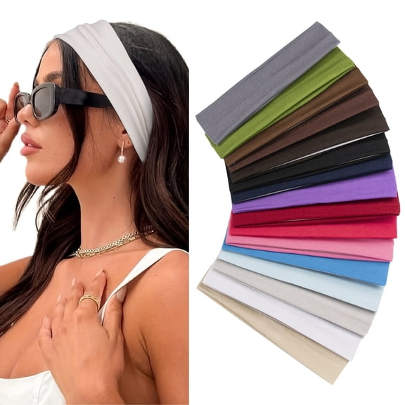 Multicolor Fashion Women's Hair Accessories - 16 Pack Elastic Non-Slip Soft Cloth Headbands for Yoga, Running, and Sports