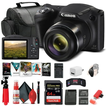 Image of Canon PowerShot SX420 IS Digital Camera (Black) (1068C001) 64GB Card NB11L Battery Corel Photo Software Charger Card Reader Soft Bag Tripod Hand Strap + More (International Model)