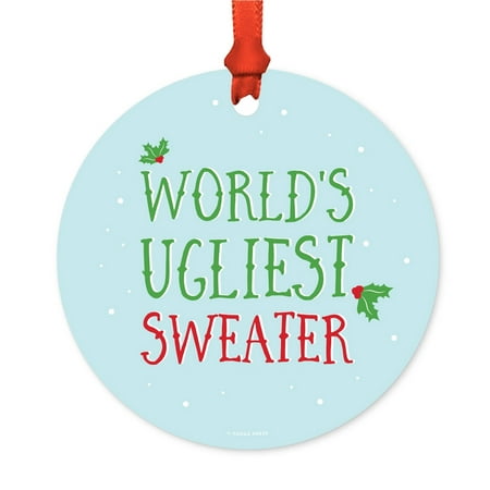 Ugliest Christmas Jumpers Funny Metal Christmas Ornament, World's Ugliest Sweater, Holiday Mistletoe, Includes Ribbon and Gift Bag ()