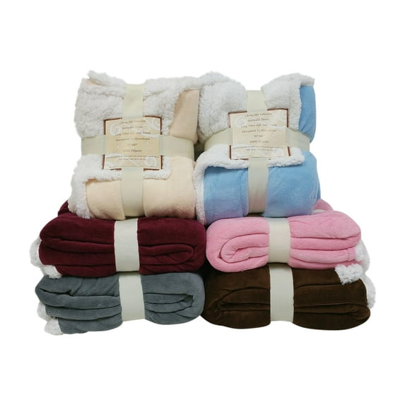 2925-Ivory Reversible Sherpa/ Microplush Throw Blanket- 50"x 60"- Multiple Colors-Ivory