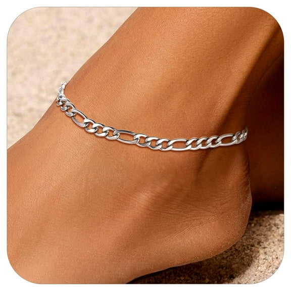 Suplight Figaro Link Chain Anklet Stainless Steel 18K Gold Plated Sturdy Waterproof Summer Beach Foot Chain for Women