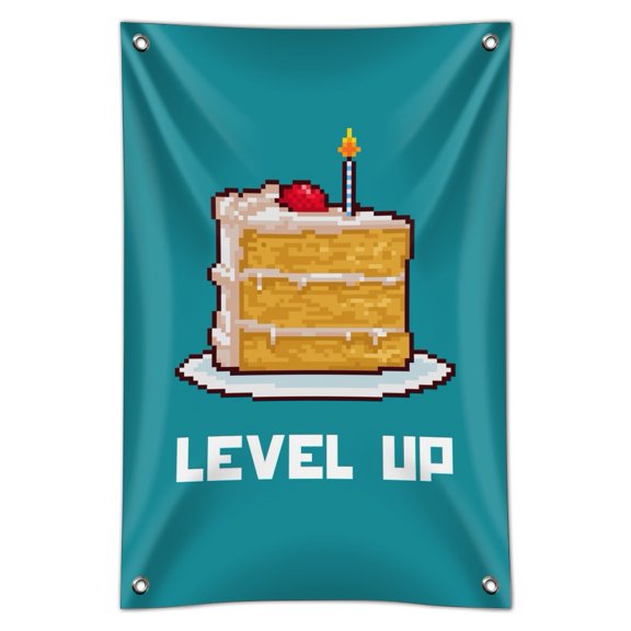 8-Bit Pixel Retro Cake Level-up Game Gamer Home Business Office Sign